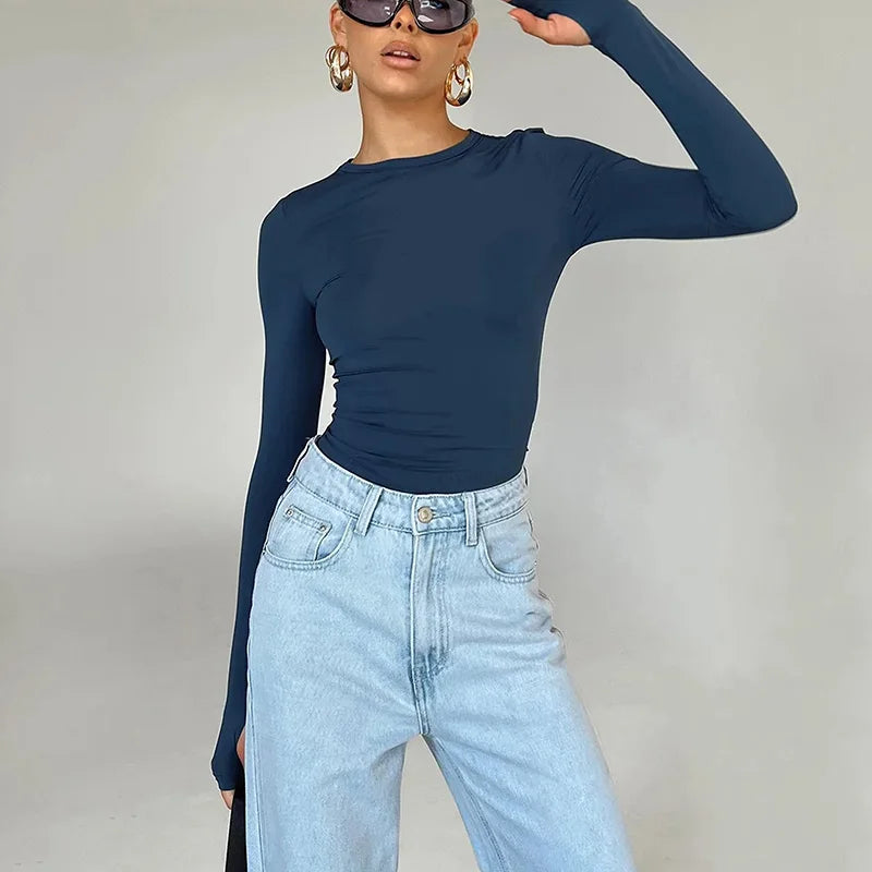 Crop Top Femme Slim Fit à Manches Longues