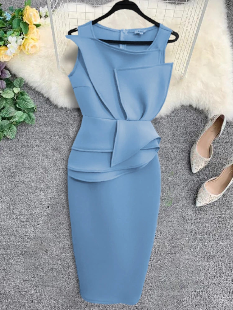 Blue sleeveless formal dress