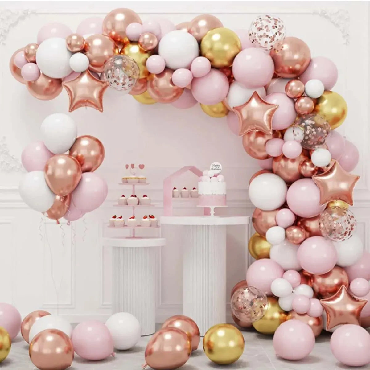 Kit d'arc de guirlande de ballons en or Rose et blanc