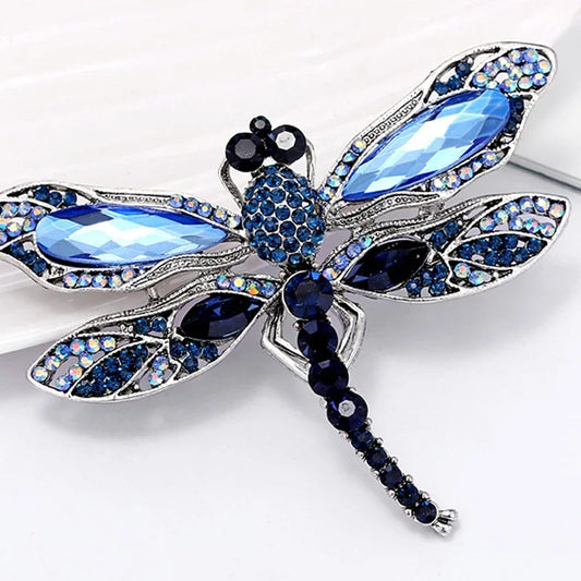 Blue Crystal Vintage Dragonfly Brooches for Women