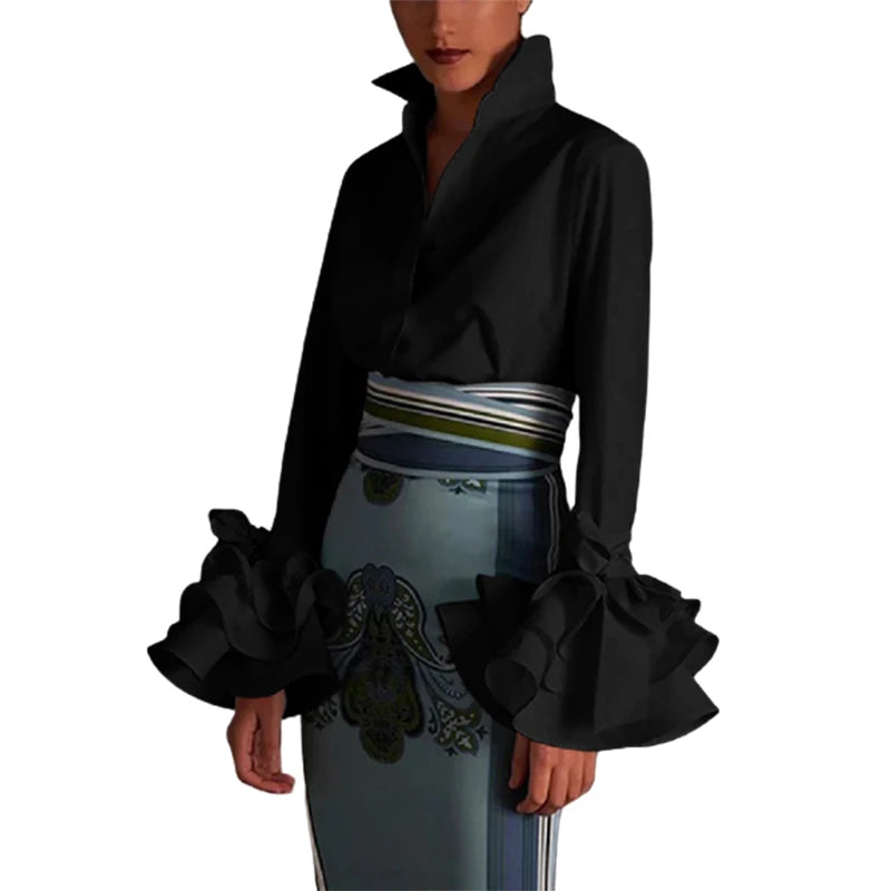 Chemisier Chic manches évasées avec nœud décoratif,