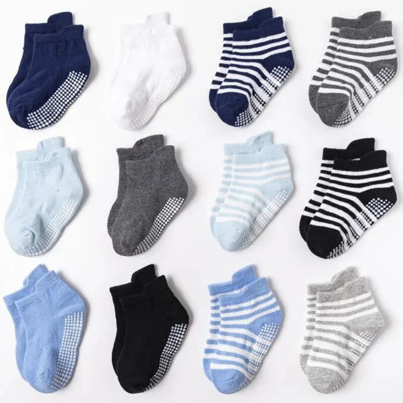 Lot de 6 paires de Chaussettes bateau antidérapantes en coton pour enfants,