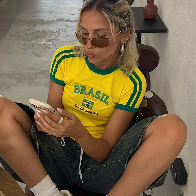 Crop Top Vintage avec Imprimé "Brazil"