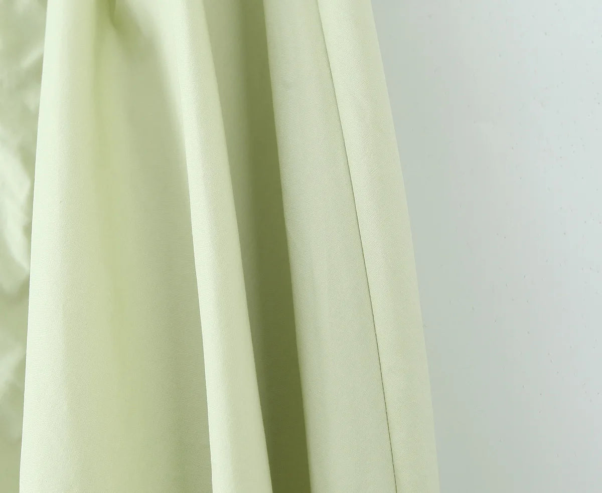 YENKYE Sexy Backless Green Elegant Halter Dress For Women Low Waist A-line Midi Summer Evening Party Dresses Cotton Robe