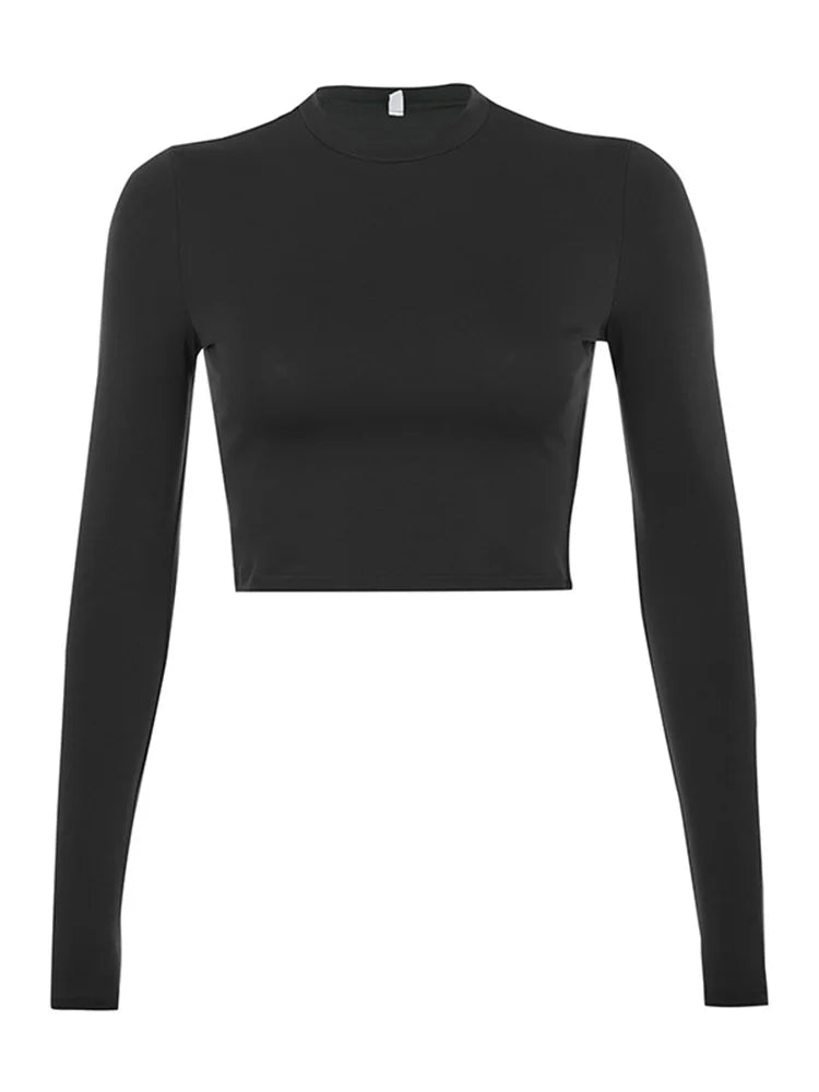 Crop Top Femme à Manches Longues