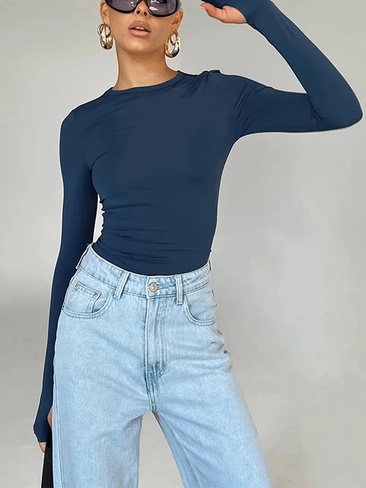 Crop Top Femme Slim Fit à Manches Longues