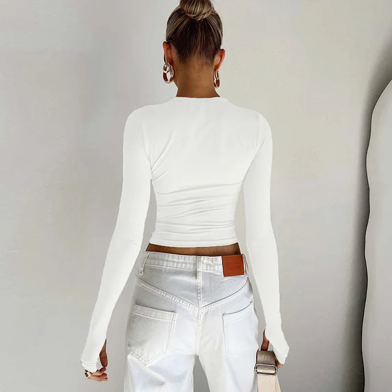 Crop Top Femme Slim Fit à Manches Longues