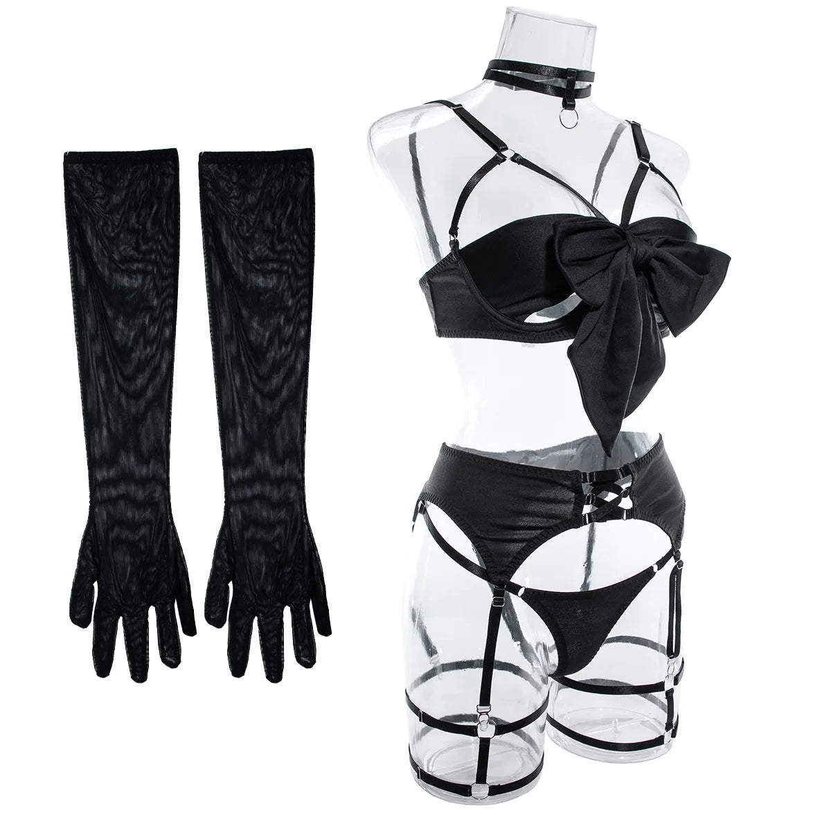 Ensemble Lingerie Sexy Noir 4 Pièces