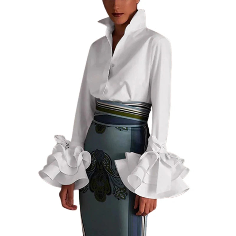 Chemisier Chic manches évasées avec nœud décoratif,