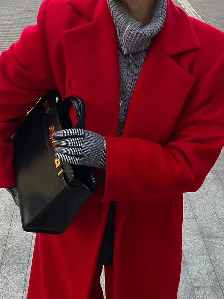 Manteau Rouge Élégant à Col Rabattu pour Femme