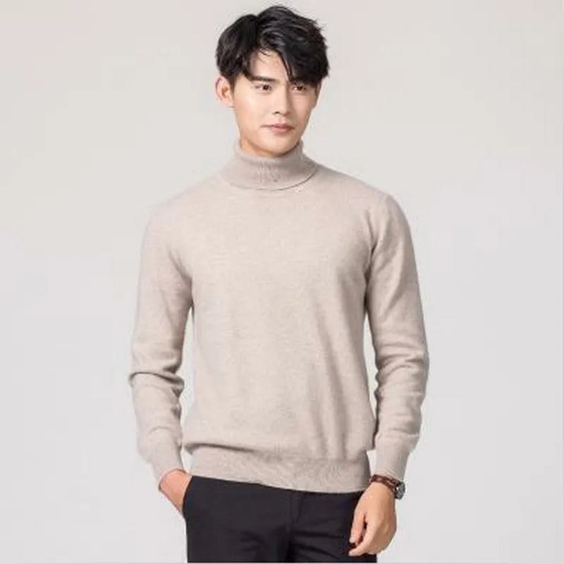 Turtleneck Men Cashmere Cotton Blend Pullover