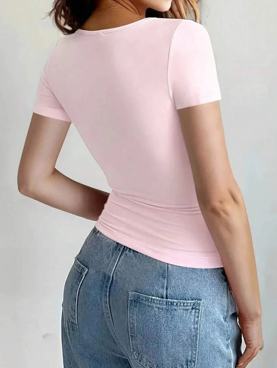 Crop Top Femme à Manches Courtes