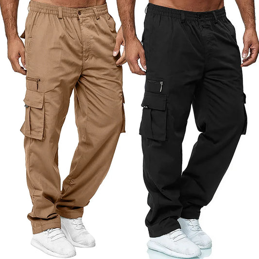 Men's Cargo Trousers Elastic Waist Elastic Multi-pocket Loose Combat Work Pants Outdoor Fitness Sports Casual Pants S-4XL