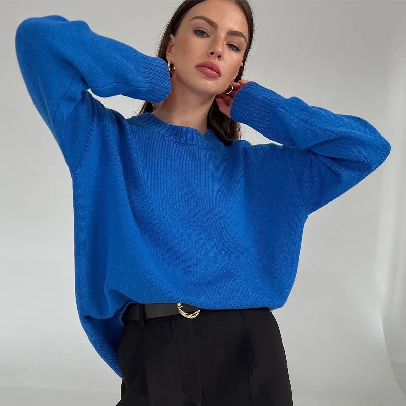 Pull à Manches Longues à Col Rond pour Femme