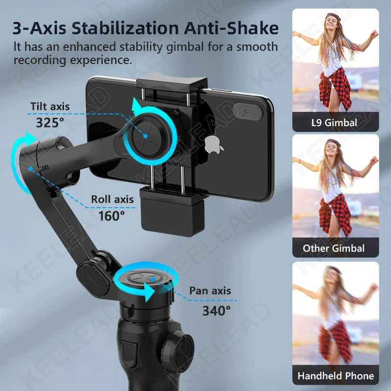 Stabilisateur de téléphone portable anti tremblement avec tige d'extension pour vlog