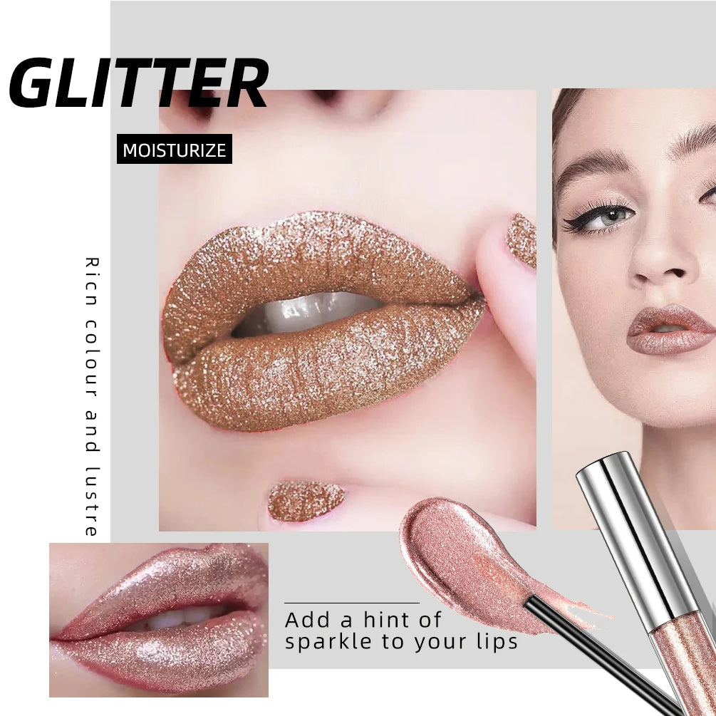 QIBEST shimmer lip gloss beauty girl diamond glitter lip tint waterproof long lasting 6 colors gray flash liquid lipstick makeup