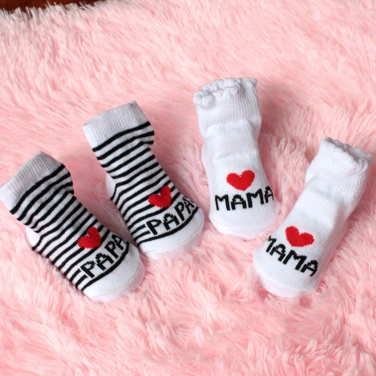 Chaussettes  antidérapantes en coton avec dessin animé Love MAMA PAPA