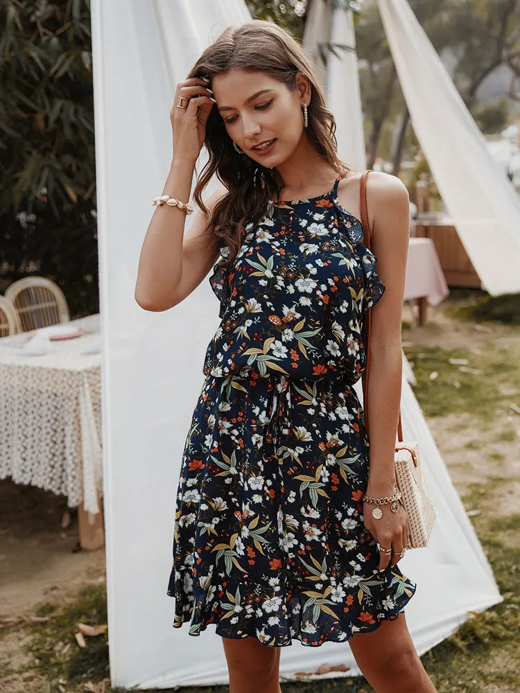 Printed backless summer dress