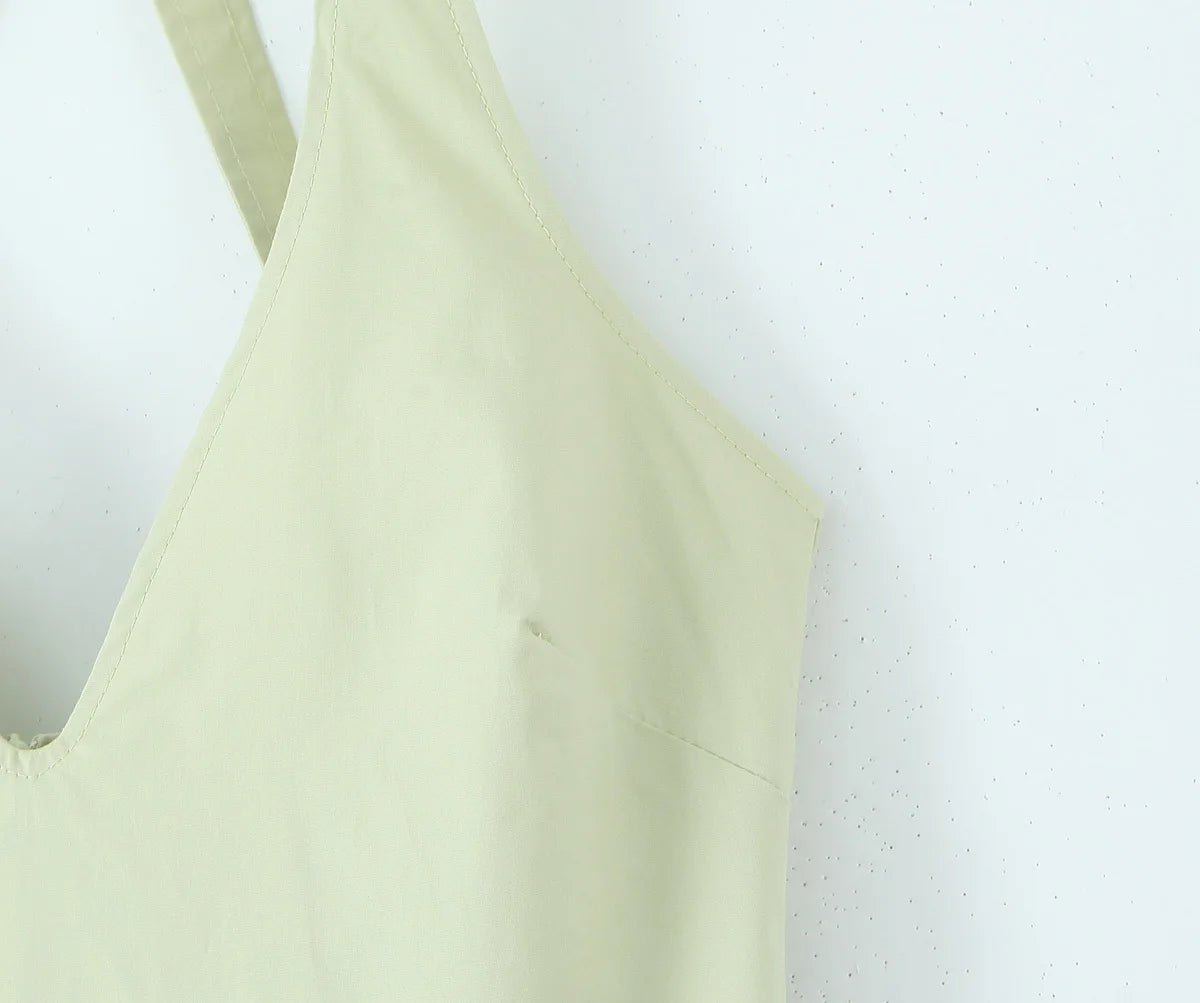 YENKYE Sexy Backless Green Elegant Halter Dress For Women Low Waist A-line Midi Summer Evening Party Dresses Cotton Robe