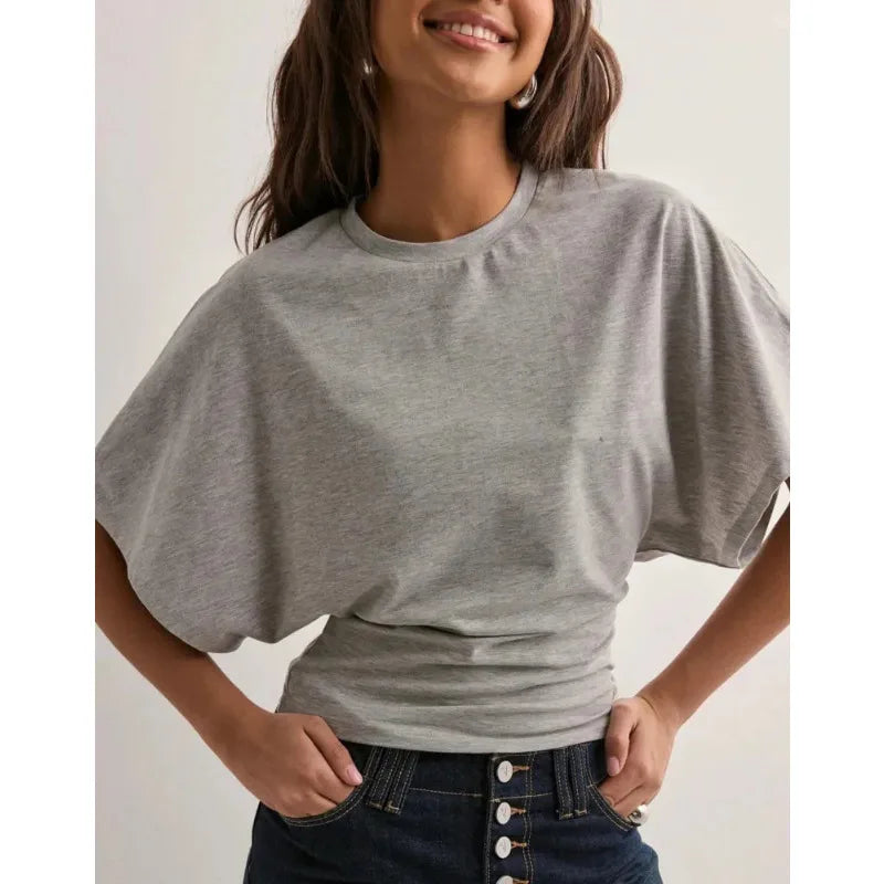 T-Shirt Court Femme à Col Rond