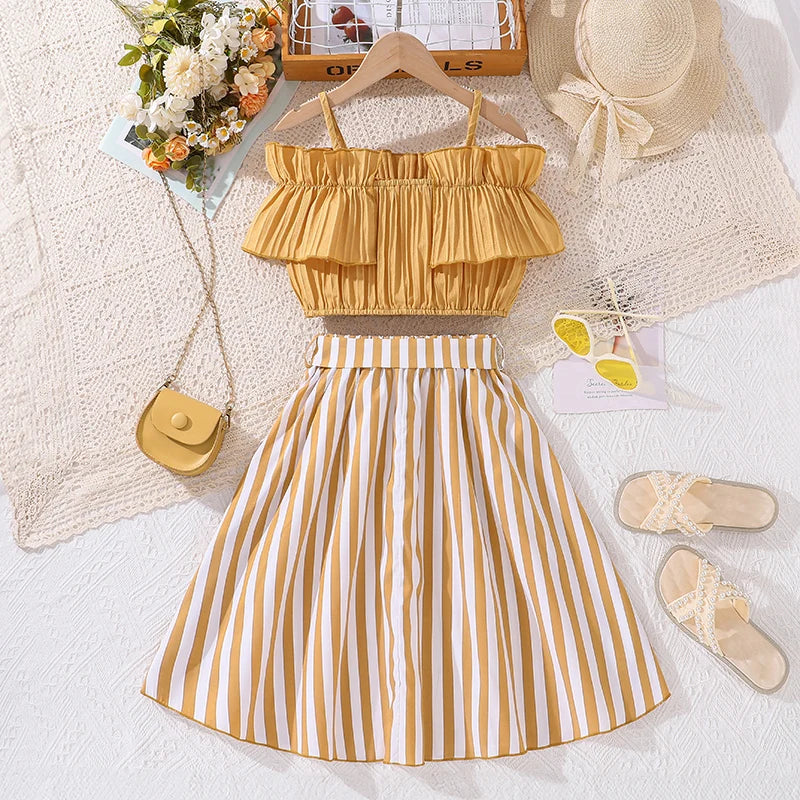 Cute and Casual Striped Top and Skirt for Girls