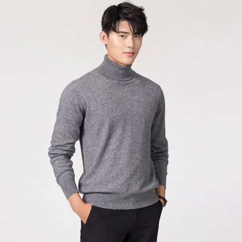 Turtleneck Men Cashmere Cotton Blend Pullover