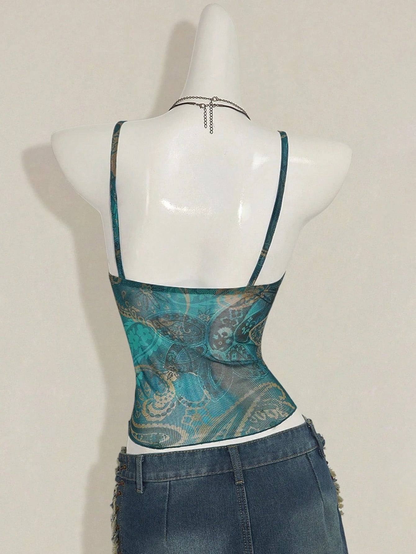 Top Femme en Maille Transparente à Imprimé Cachemire