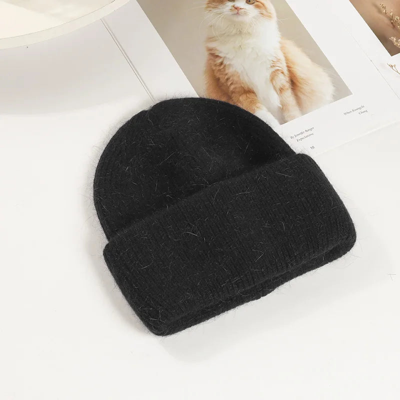 Bonnet d’Hiver en Véritable Fourrure de Lapin pour Femmes