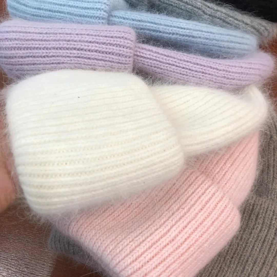 Bonnet d’Hiver en Véritable Fourrure de Lapin pour Femmes