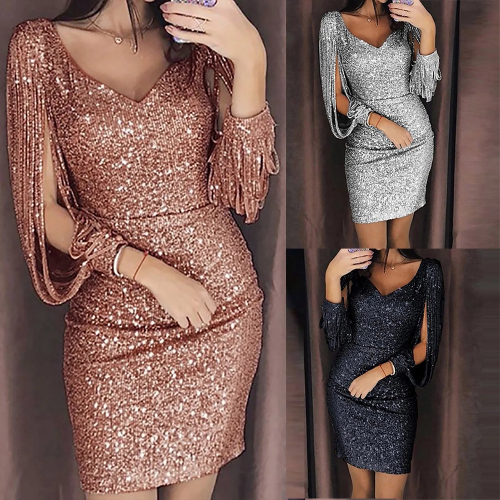 Robe de soirée sexy à sequins et franges pour femmes