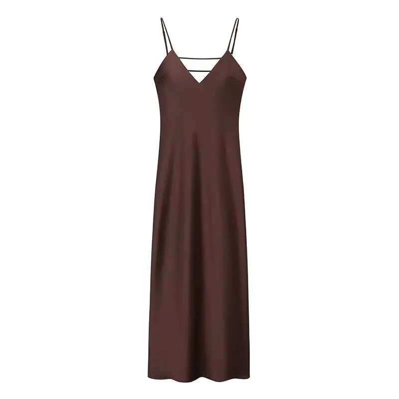 Robe Longue Satinée Jaune Femme