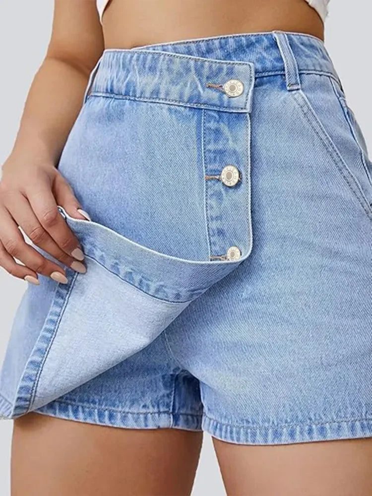 Jupe-Short Femme en Jean Taille Haute Asymétrique