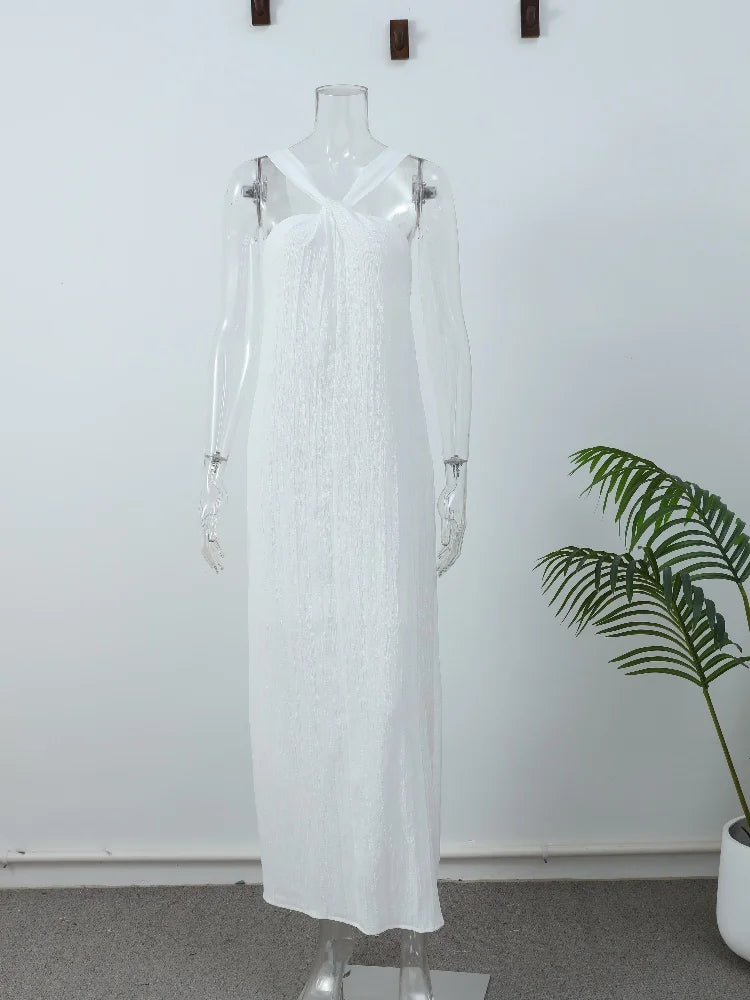 Robe Longue Plissée Dos Nu Élégante