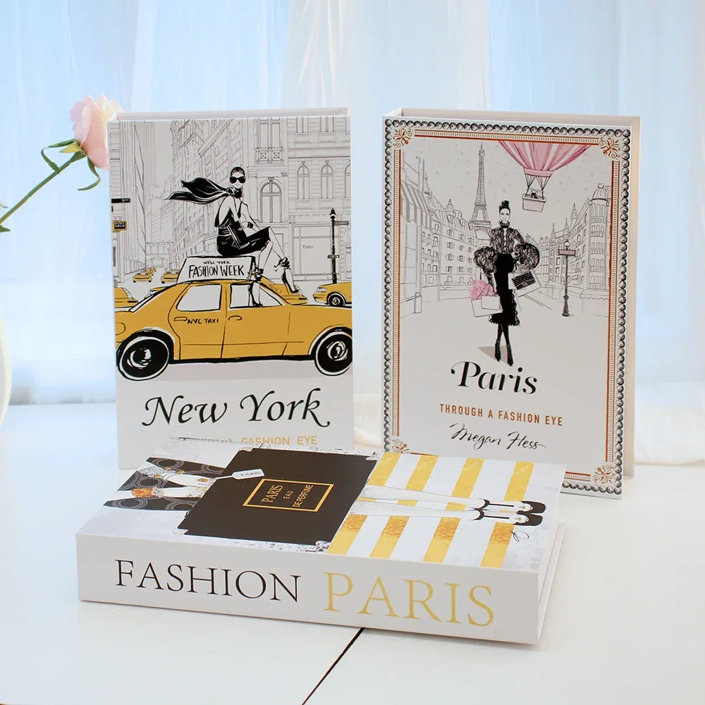 Set of three stylish faux openable decorative books, designed to add a sophisticated touch to home decor. Perfect for shelves, coffee tables, and living rooms, these elegant faux books feature realistic covers and are ideal for creating a chic, curated look in any interior space.