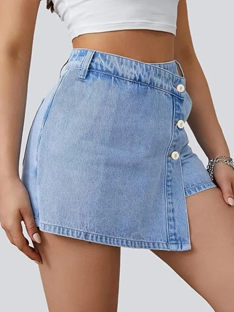 Jupe-Short Femme en Jean Taille Haute Asymétrique