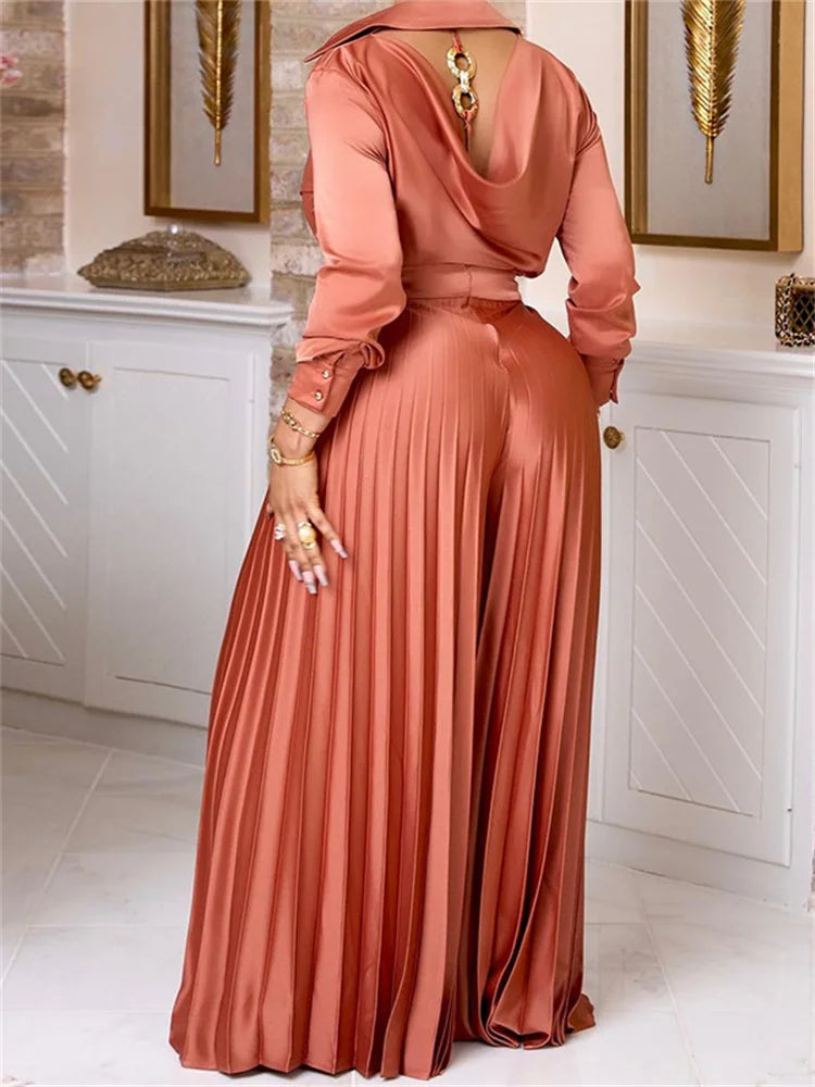 Open Back and Wide Leg Pants Two Piece Set