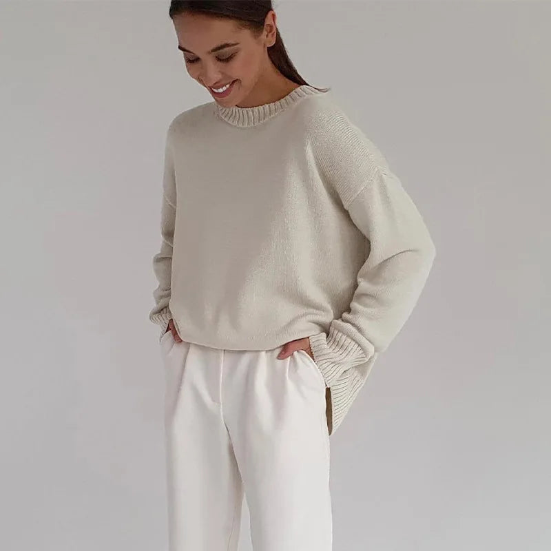 Pull à Manches Longues à Col Rond pour Femme