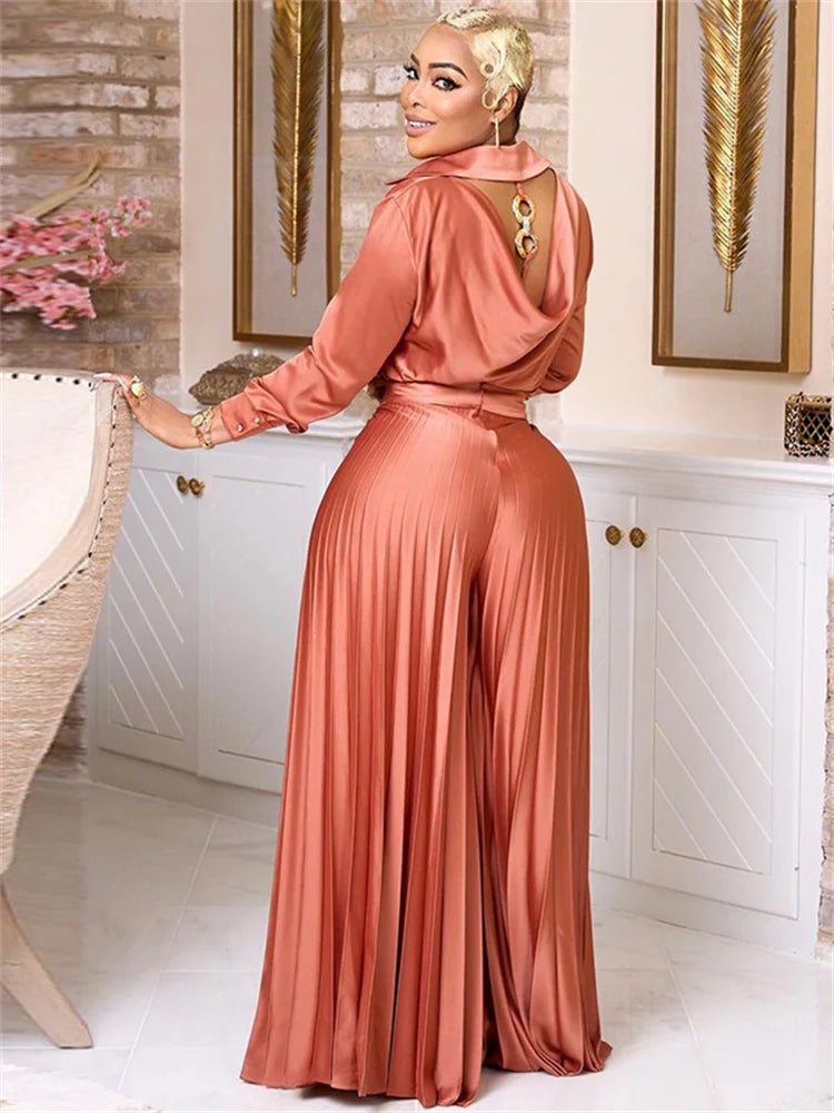 Open Back and Wide Leg Pants Two Piece Set