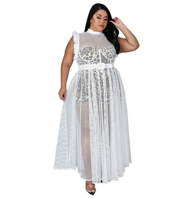 Robe grande taille sans manche à volant