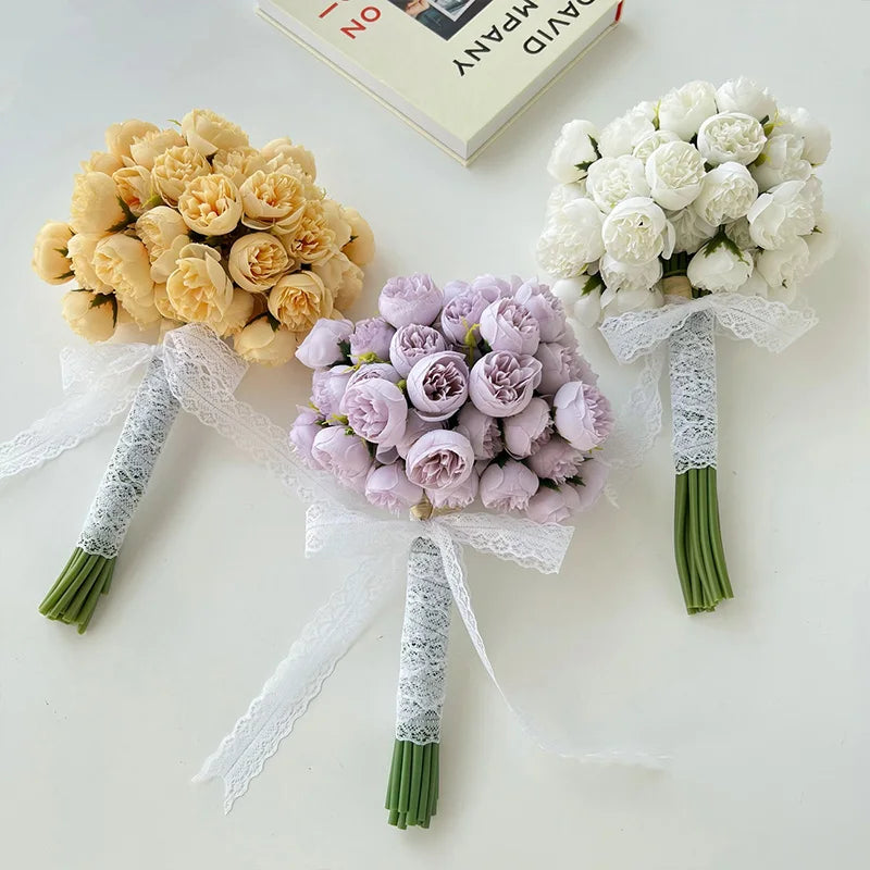 Bouquet de Roses et Pivoines Artificielles en Soie