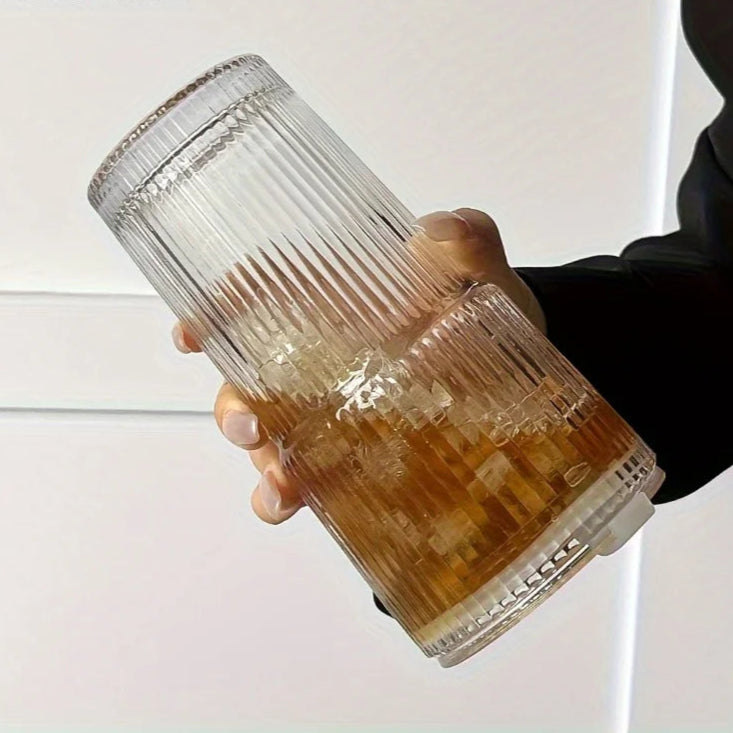 Tasse à Café en Verre Rayé 600 ml avec Couvercle