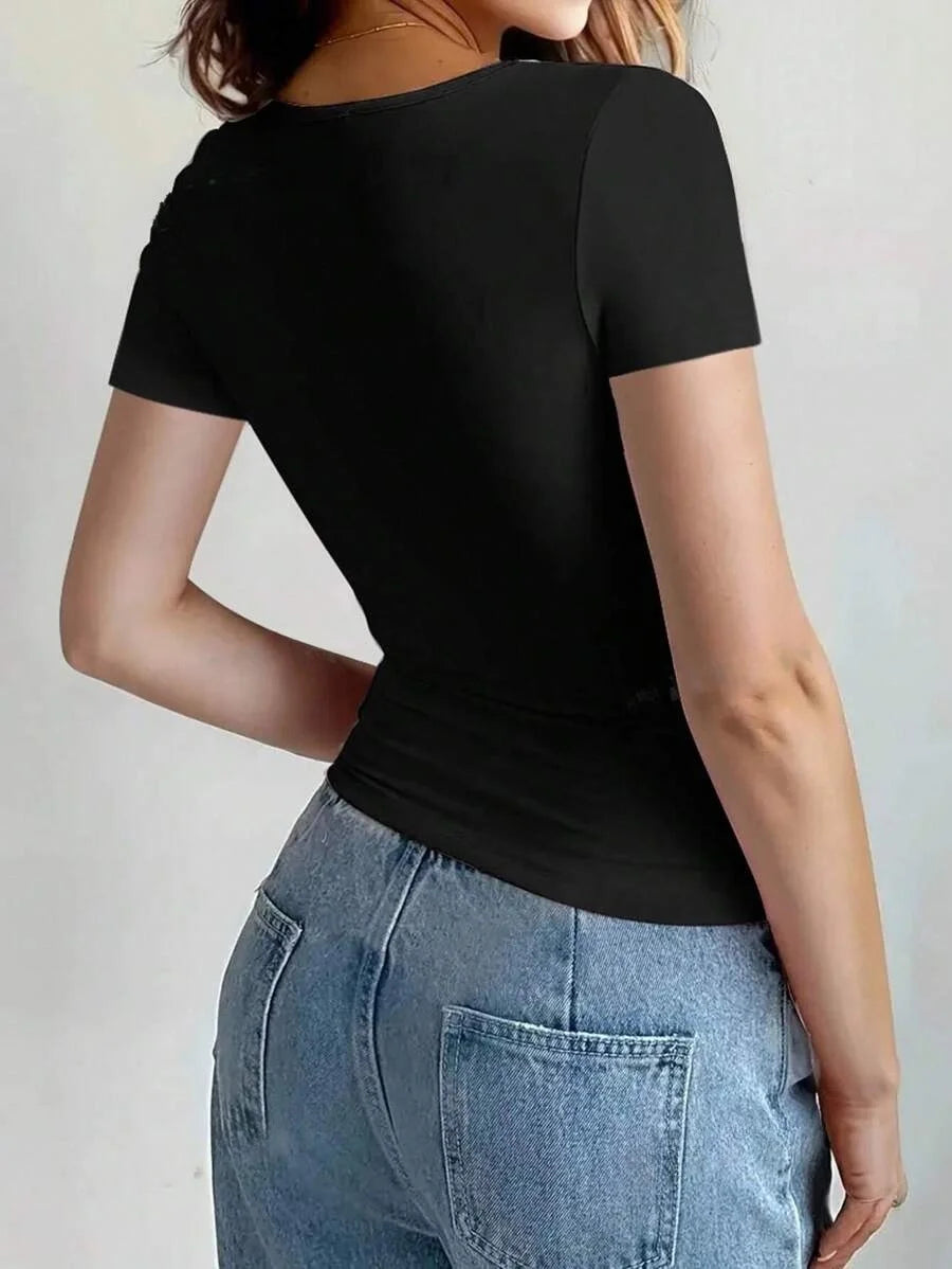 Crop Top Femme à Manches Courtes