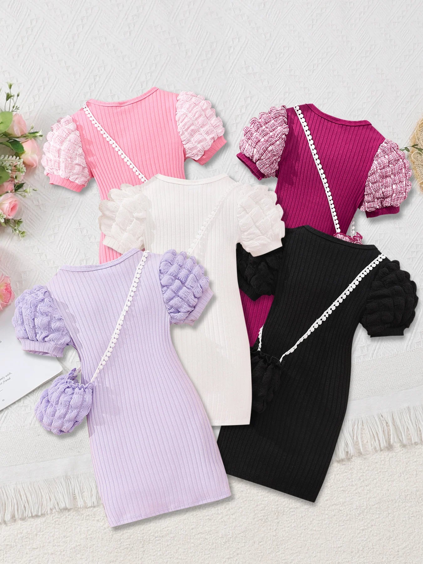 Robe Moulante à Manches Bouffantes pour petite fille