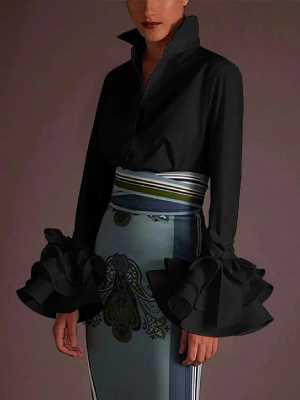 Chemisier Chic manches évasées avec nœud décoratif,