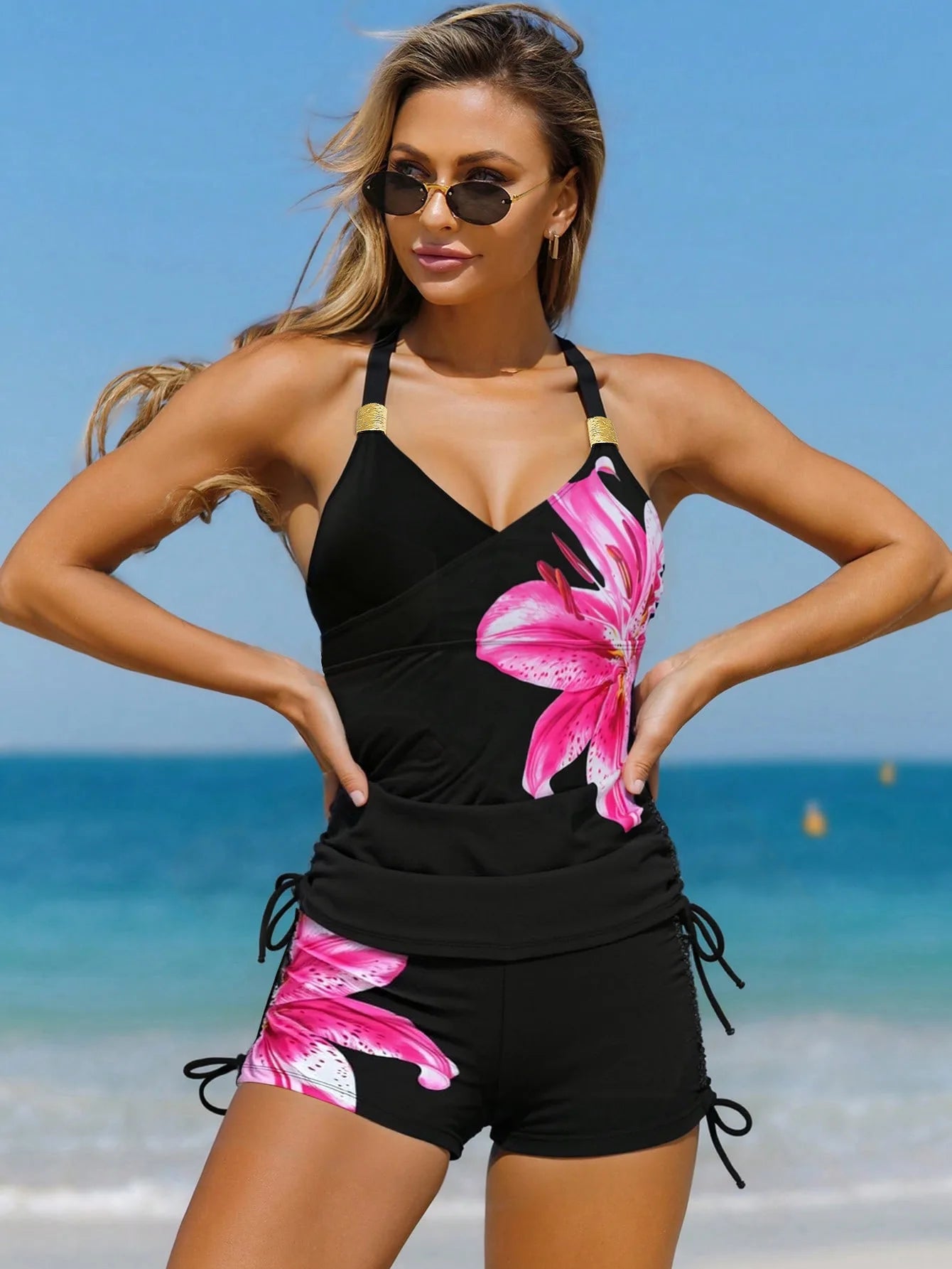 Tankini Femme 2 Pièces à Imprimé Fleuri