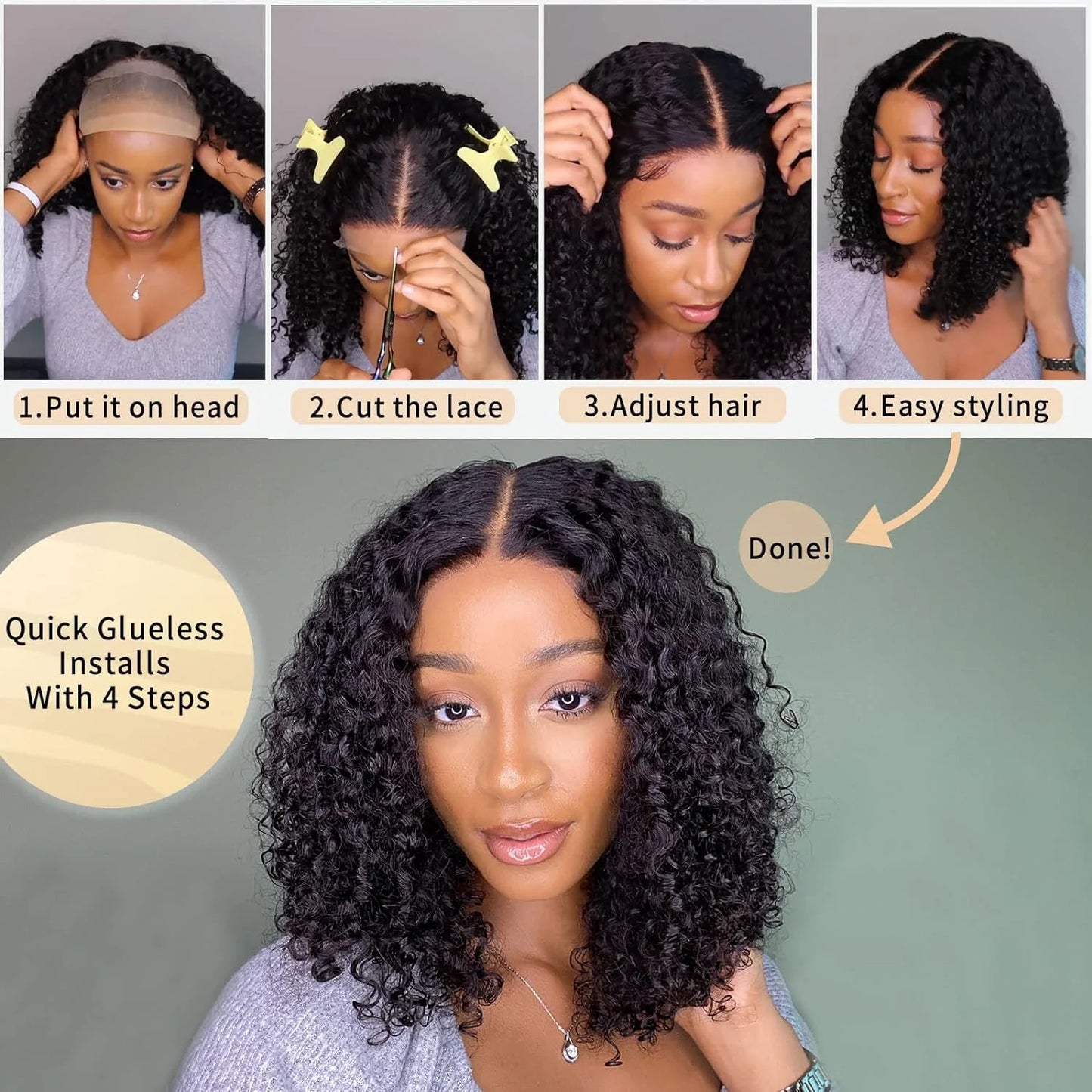 Curly wig with front lace closure