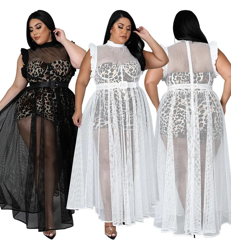 Robe grande taille sans manche à volant