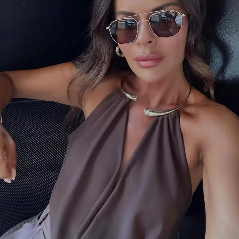 Body Femme Marron à Col Halter
