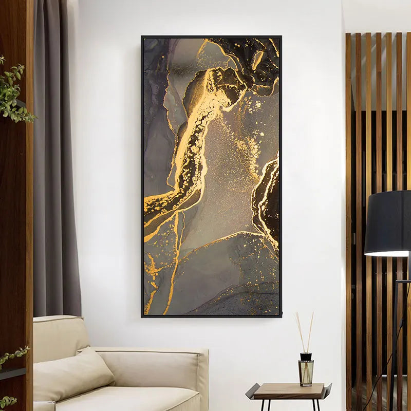 3 Panel Abstract Paintings on Gold Canvas - Large Sizes