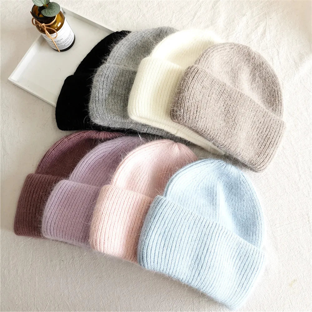 Bonnet d’Hiver en Véritable Fourrure de Lapin pour Femmes